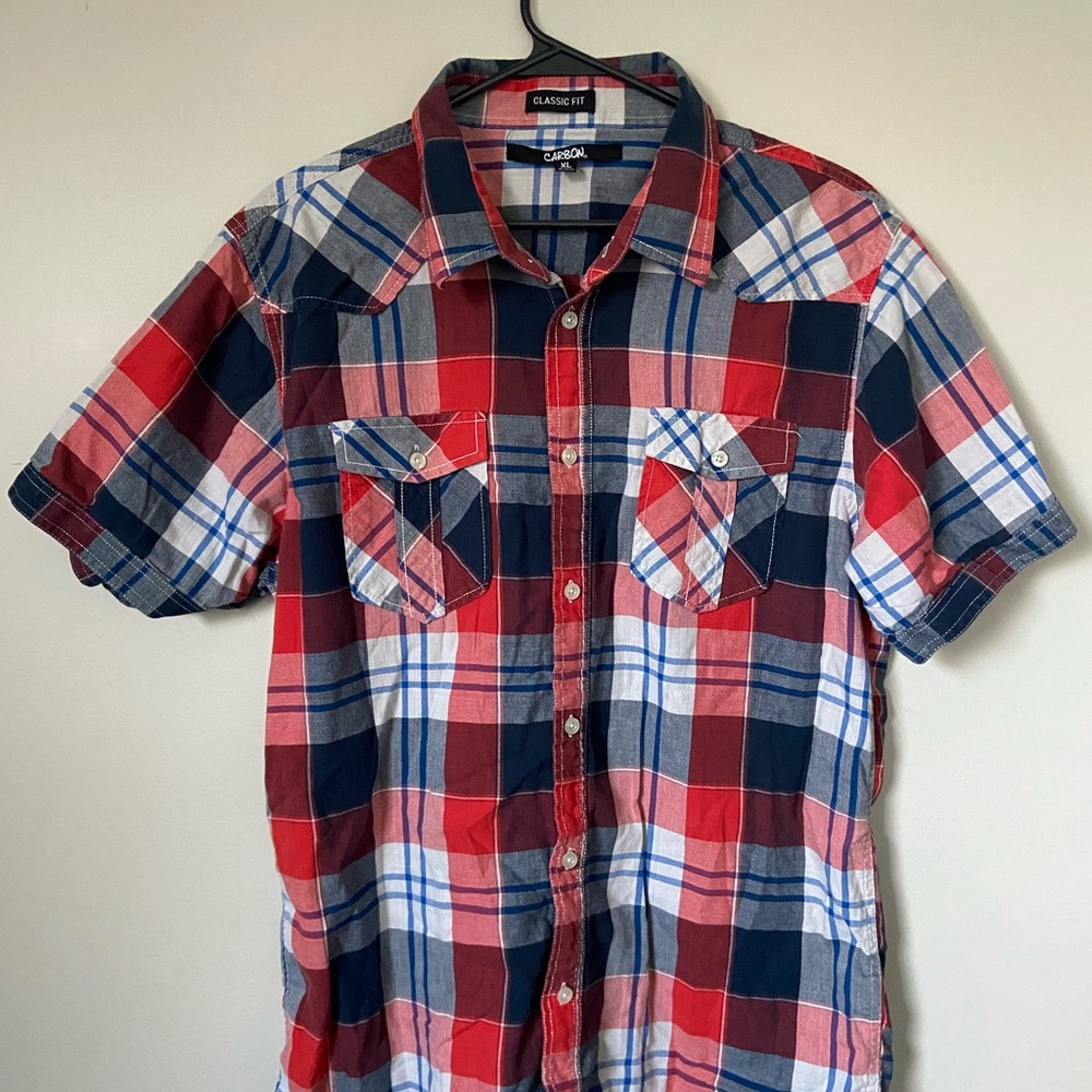 Carbon Red and Blue Plaid Casual Shirt